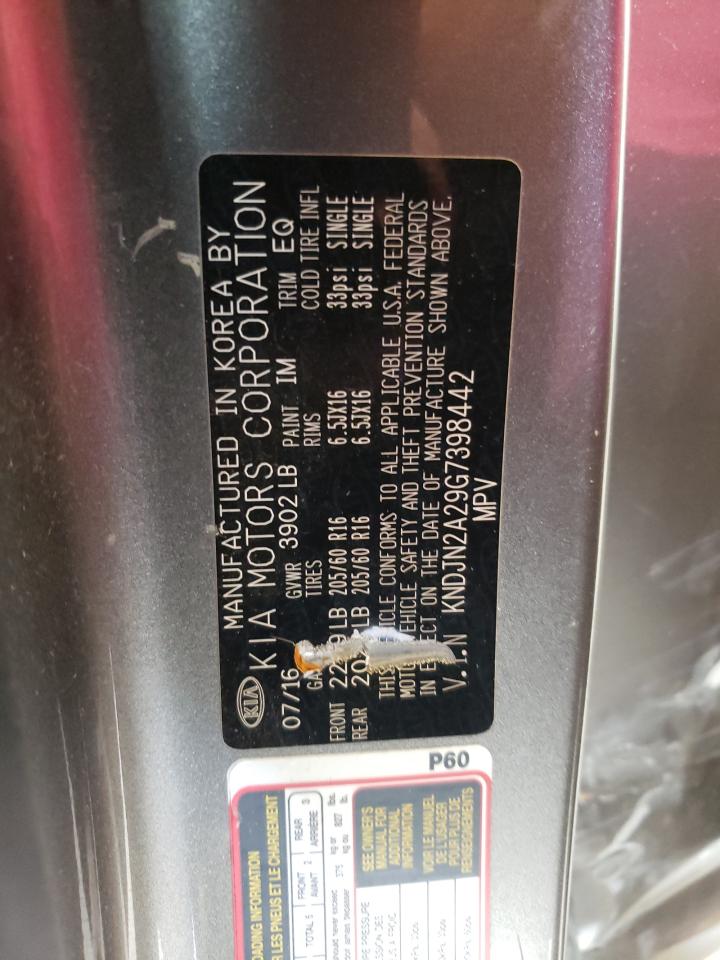 2016 Kia Soul VIN: KNDJN2A29G7398442 Lot: 61615004