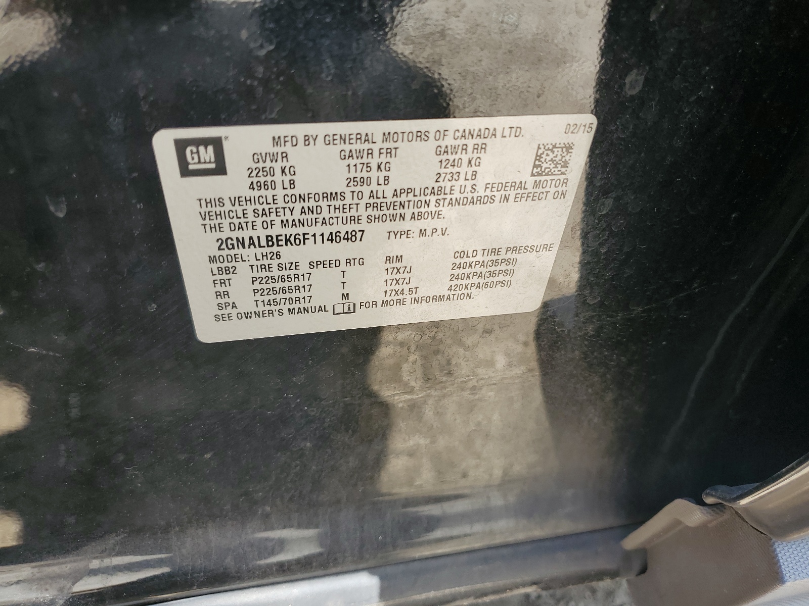 2GNALBEK6F1146487 2015 Chevrolet Equinox Lt