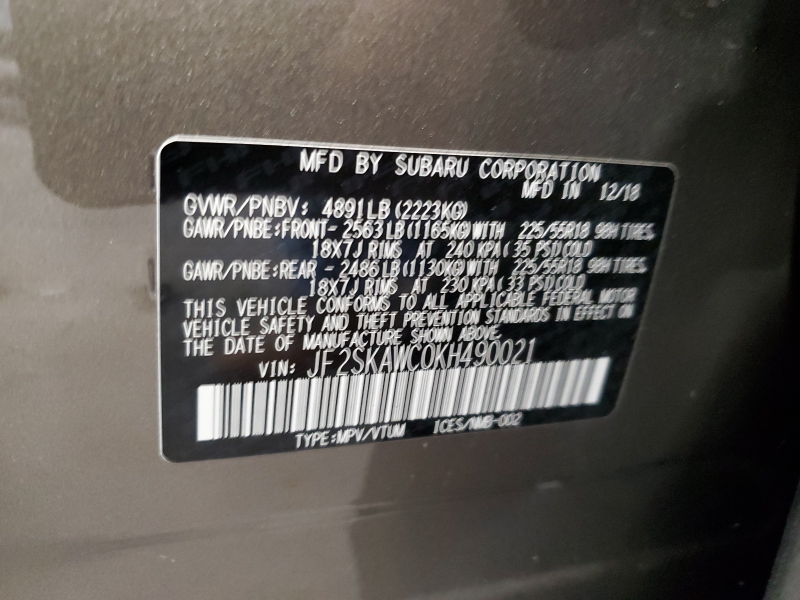 JF2SKAWC0KH490021 2019 Subaru Forester Touring