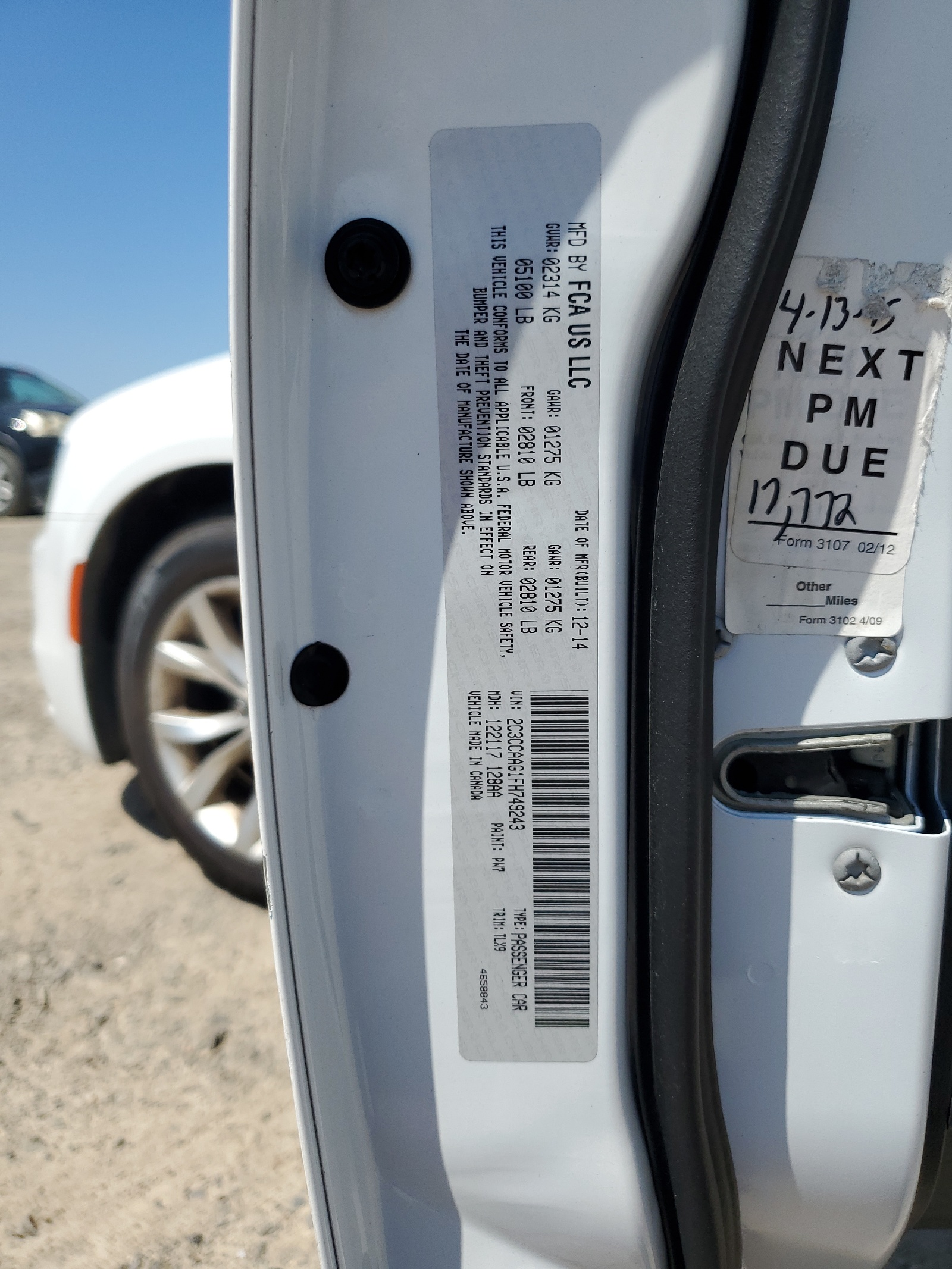 2C3CCAAG1FH749243 2015 Chrysler 300 Limited