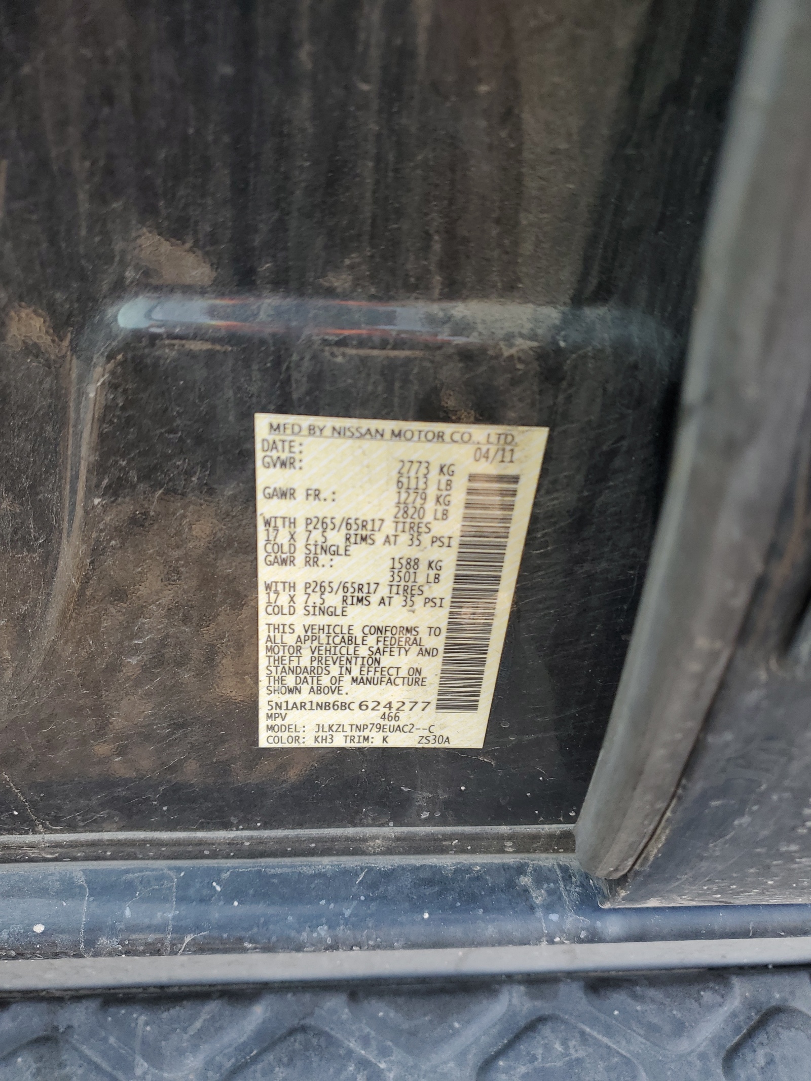 5N1AR1NB6BC624277 2011 Nissan Pathfinder S