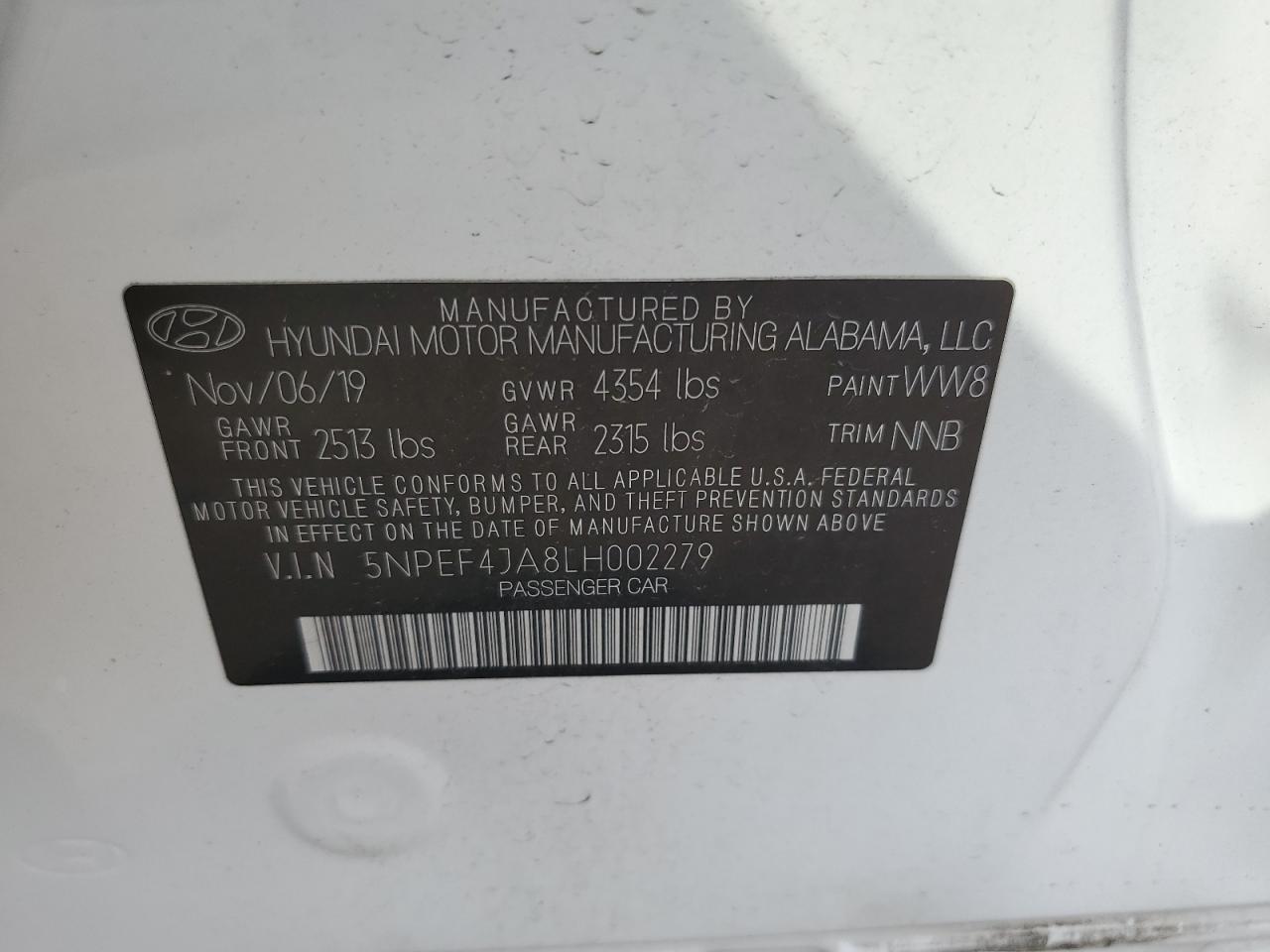 5NPEF4JA8LH002279 2020 Hyundai Sonata Sel