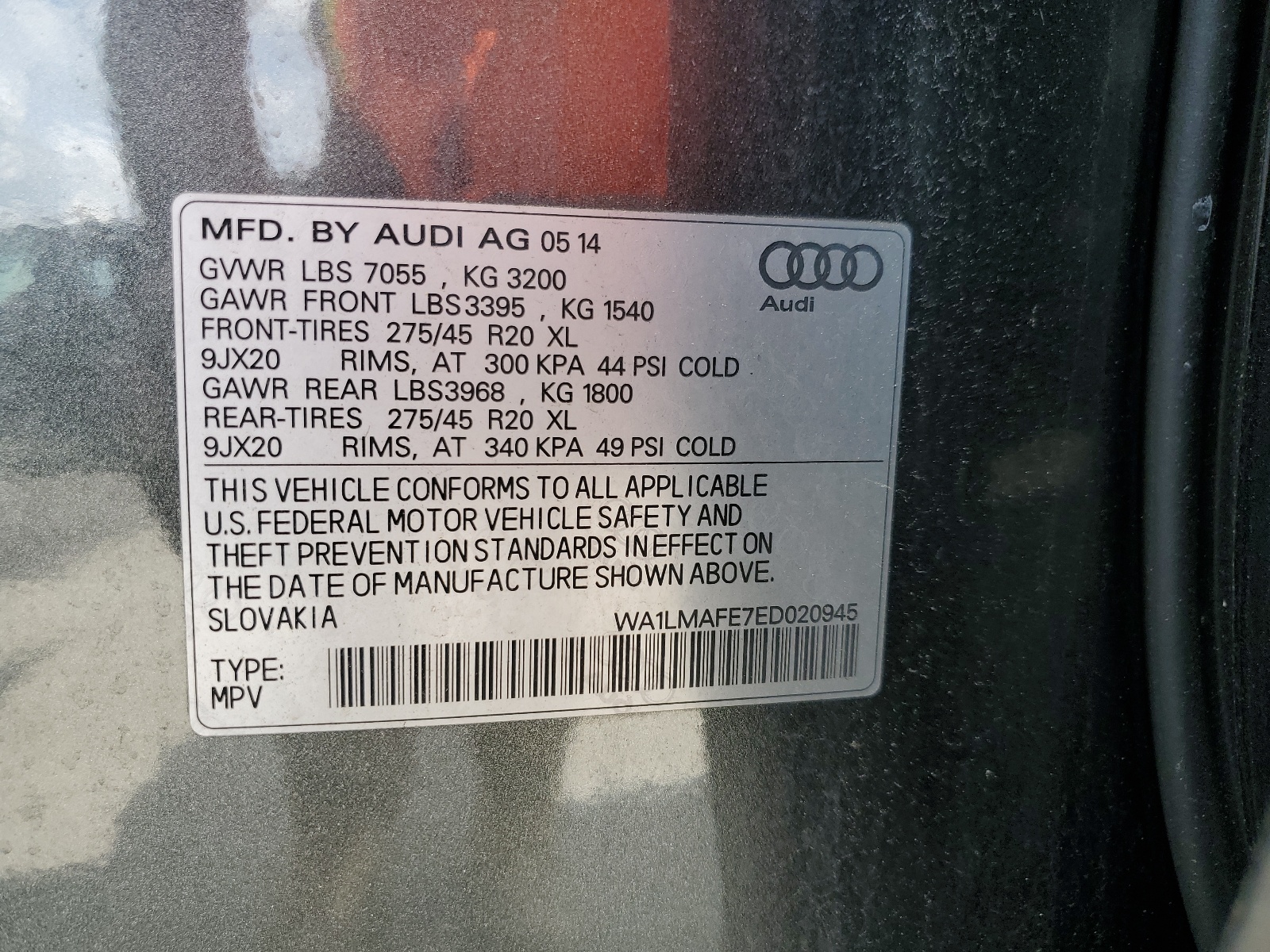 WA1LMAFE7ED020945 2014 Audi Q7 Premium Plus