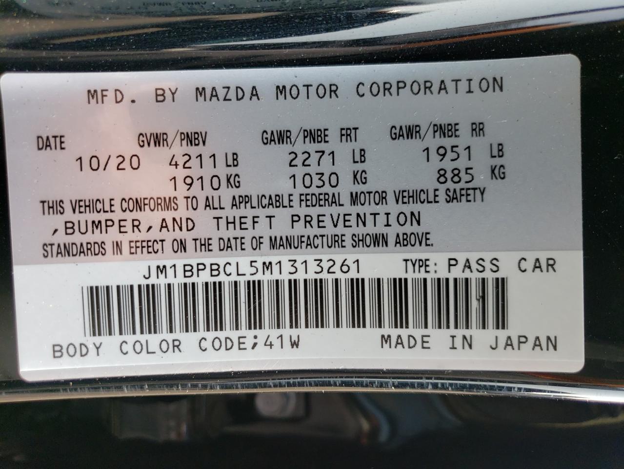 JM1BPBCL5M1313261 2021 Mazda 3 Preferred