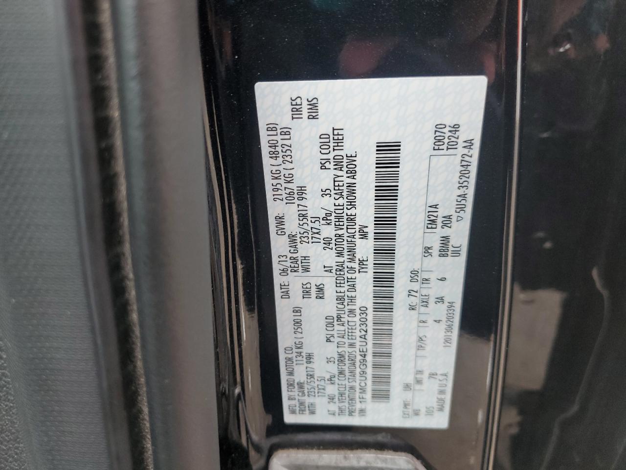 2014 Ford Escape Se VIN: 1FMCU9G94EUA23030 Lot: 64476584