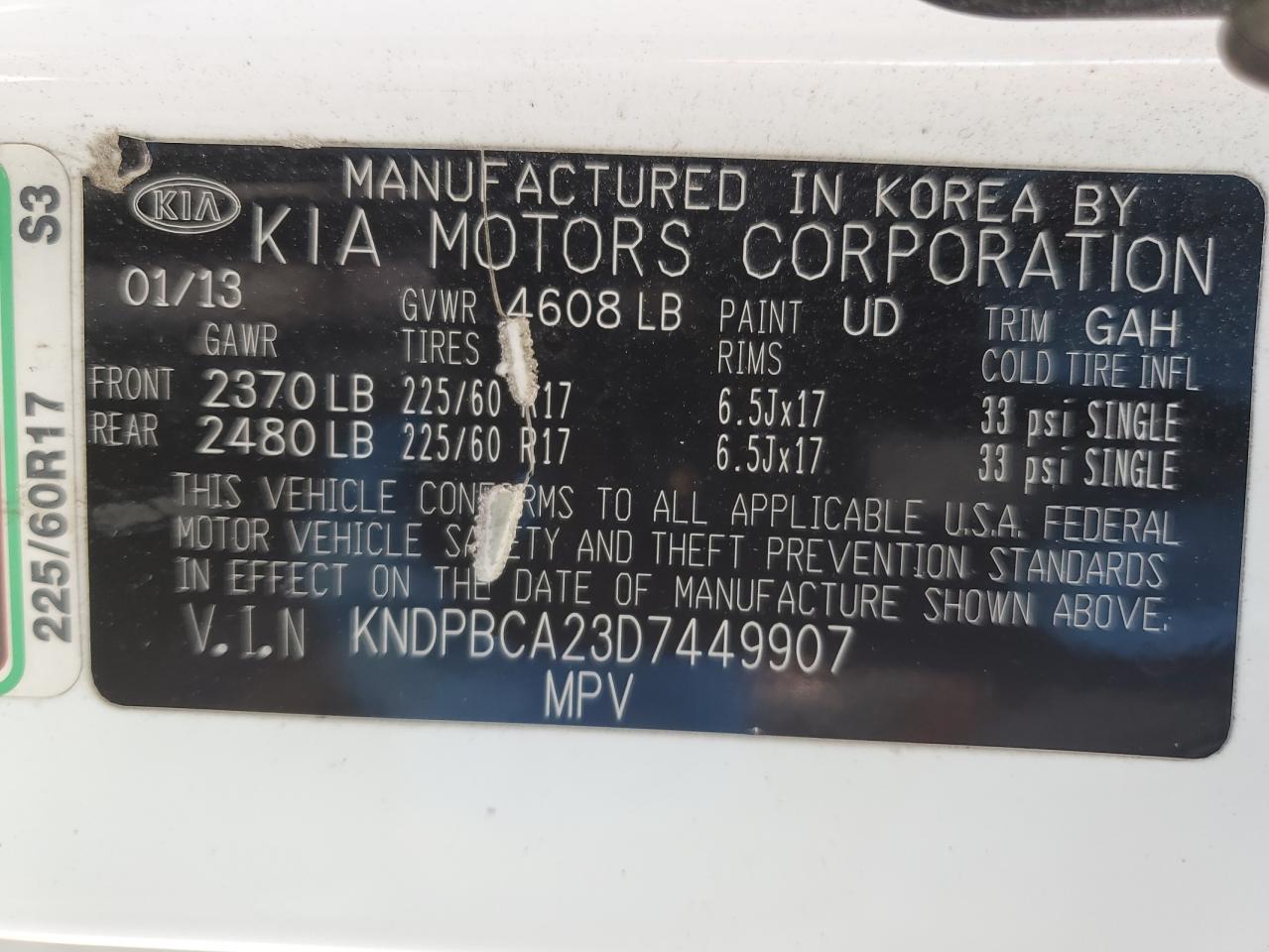 2013 Kia Sportage Lx VIN: KNDPBCA23D7449907 Lot: 65064844