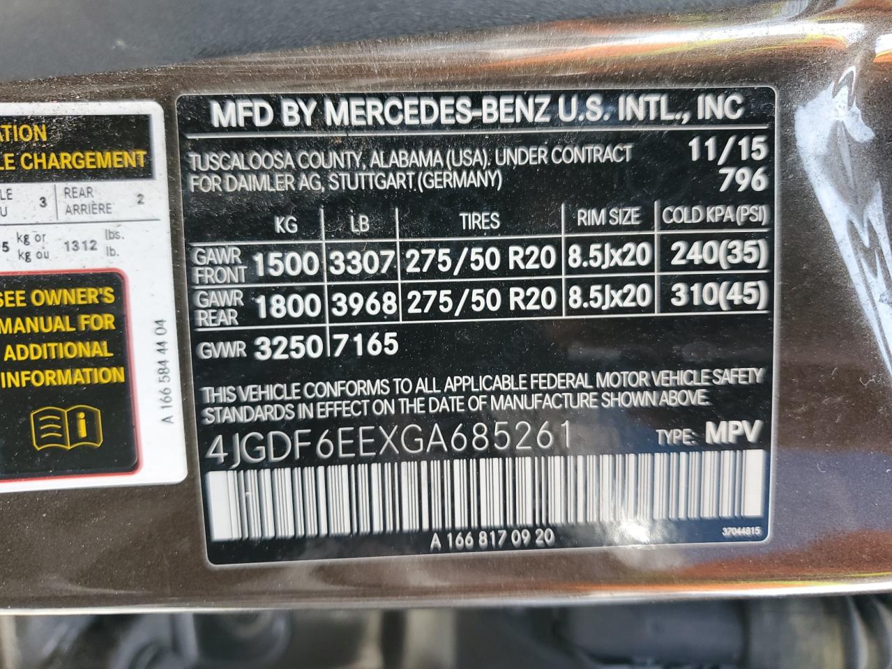 4JGDF6EEXGA685261 2016 Mercedes-Benz Gl 450 4Matic