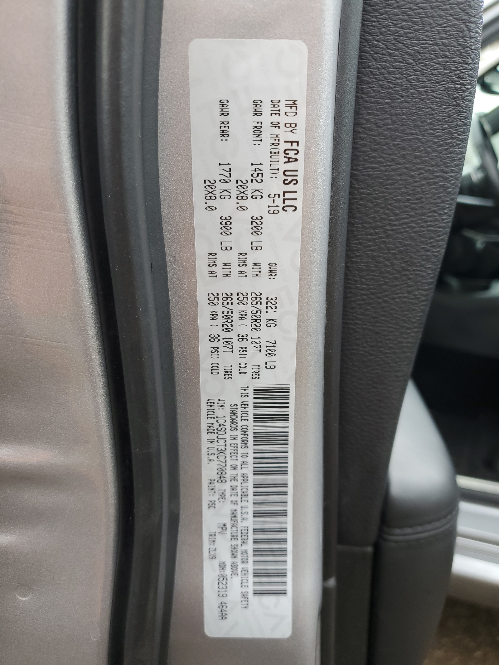 1C4SDJCT3KC770848 2019 Dodge Durango R/T