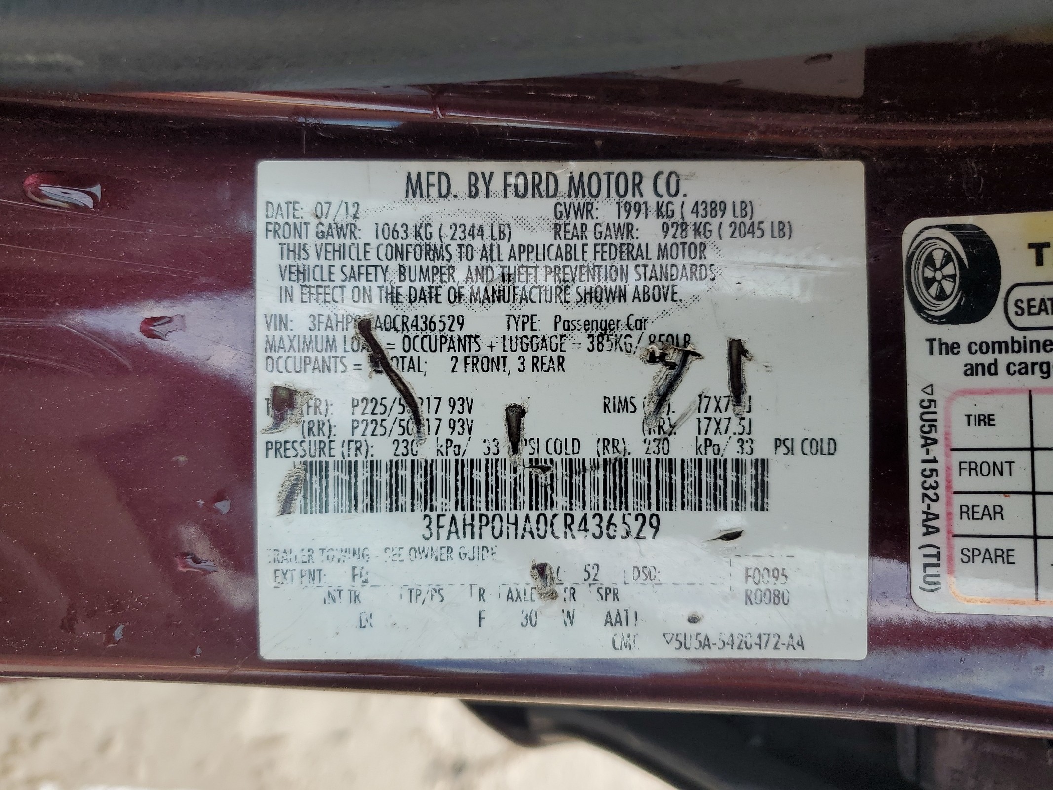 3FAHP0HA0CR436529 2012 Ford Fusion Se