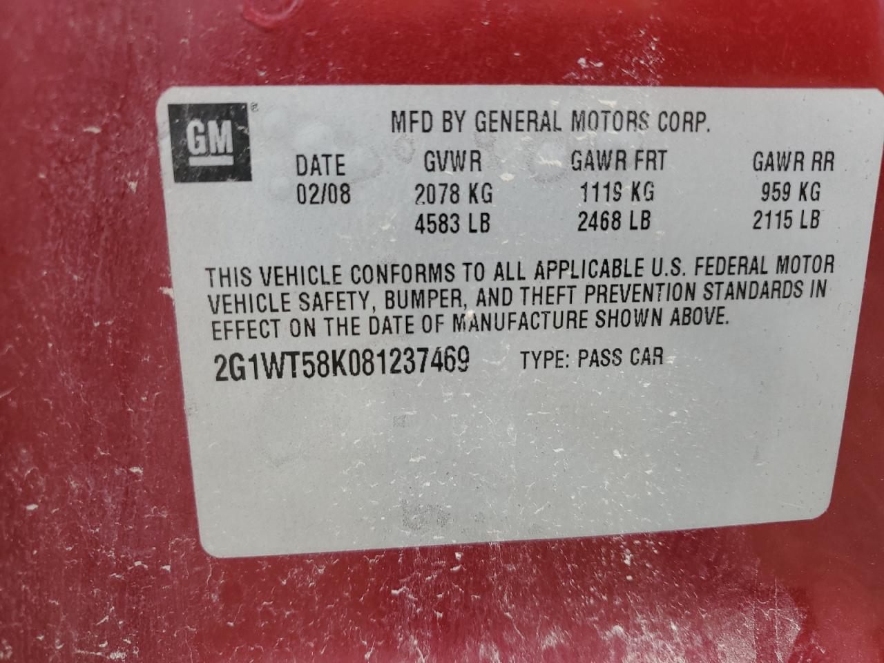 2008 Chevrolet Impala Lt VIN: 2G1WT58K081237469 Lot: 63611174
