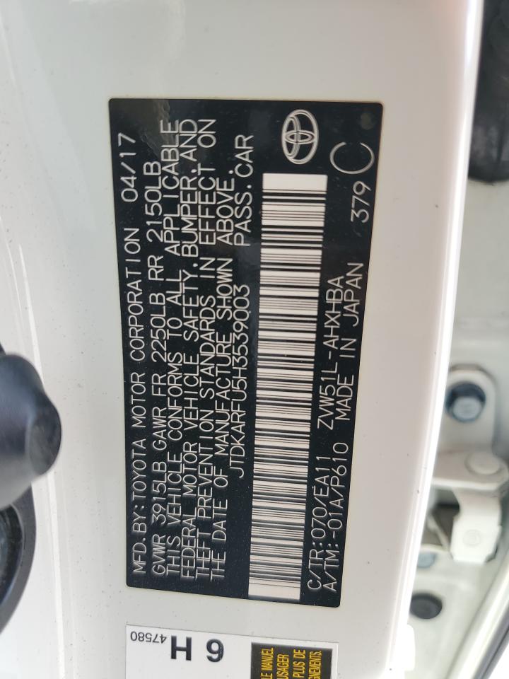 2017 Toyota Prius VIN: JTDKARFU5H3539003 Lot: 61802224