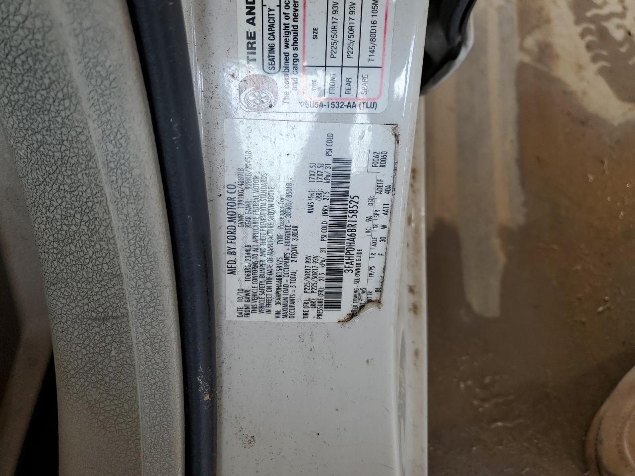 2011 Ford Fusion Se VIN: 3FAHP0HA6BR158525 Lot: 62063034