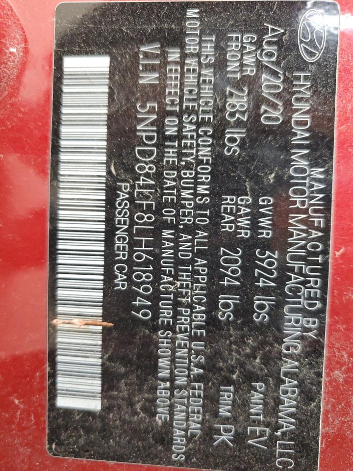 2020 Hyundai Elantra Sel VIN: 5NPD84LF8LH618949 Lot: 65027544