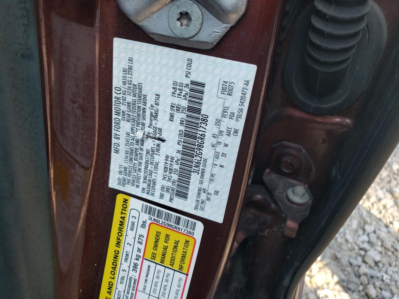 2016 Lincoln Mkz VIN: 3LN6L2G98GR617380 Lot: 63419944