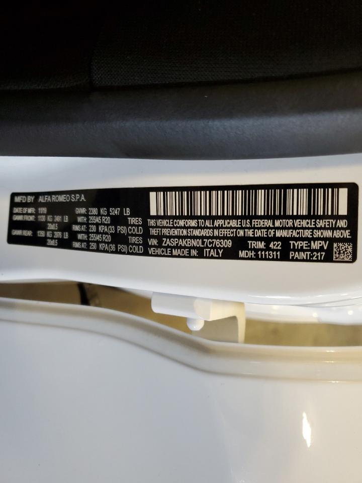 2020 Alfa Romeo Stelvio Ti VIN: ZASPAKBN0L7C76309 Lot: 63496234