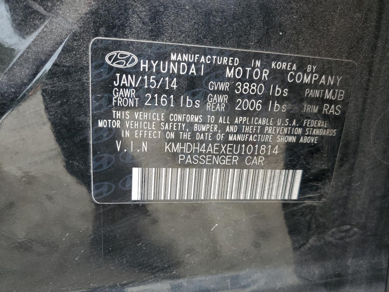 2014 Hyundai Elantra Se VIN: KMHDH4AEXEU101814 Lot: 62667564