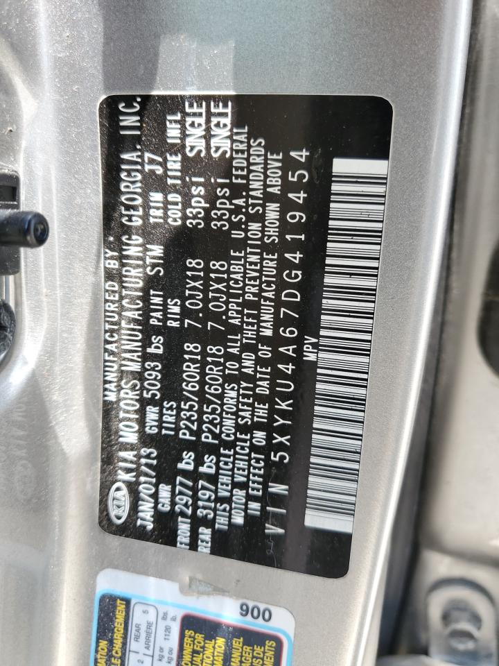 2013 Kia Sorento Ex VIN: 5XYKU4A67DG419454 Lot: 63089844