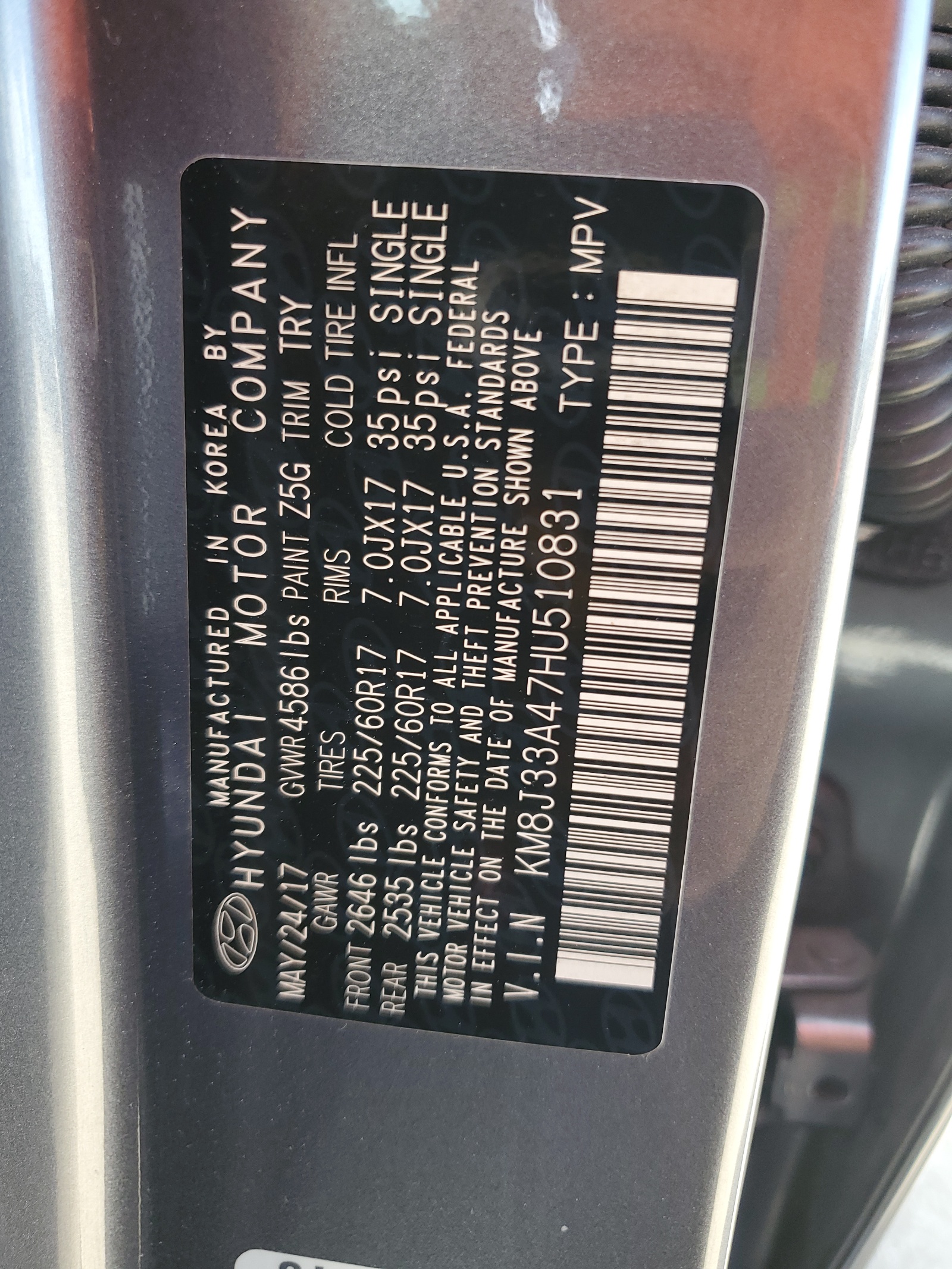 KM8J33A47HU510831 2017 Hyundai Tucson Limited