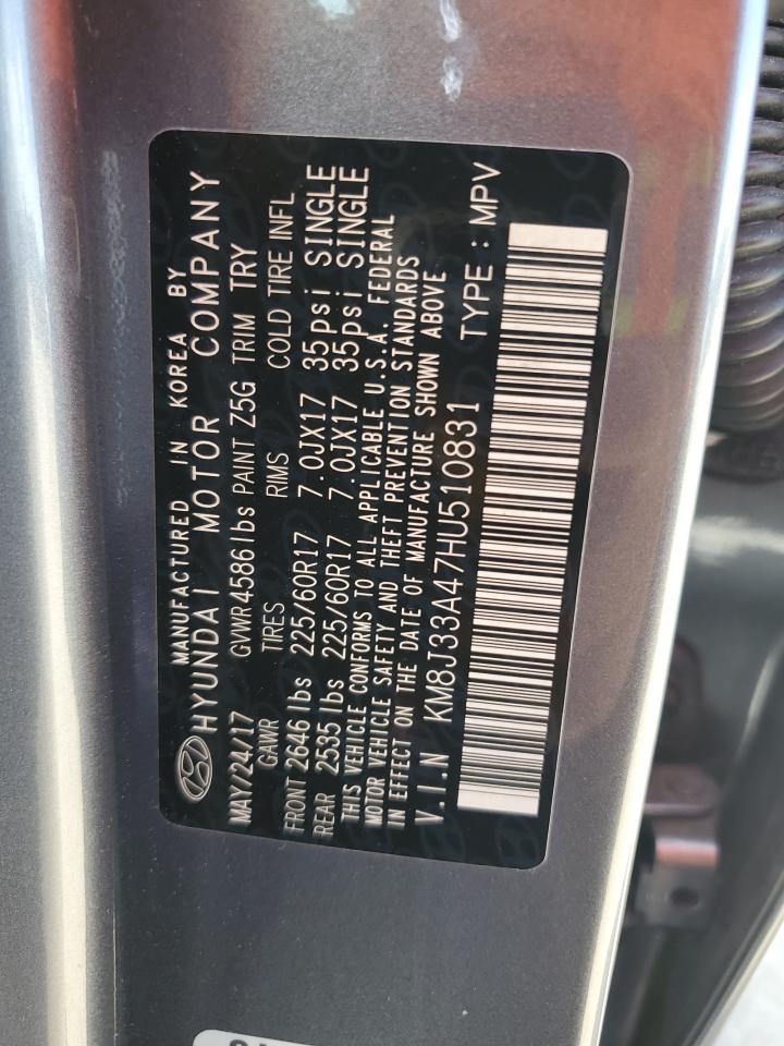 2017 Hyundai Tucson Limited VIN: KM8J33A47HU510831 Lot: 64719324