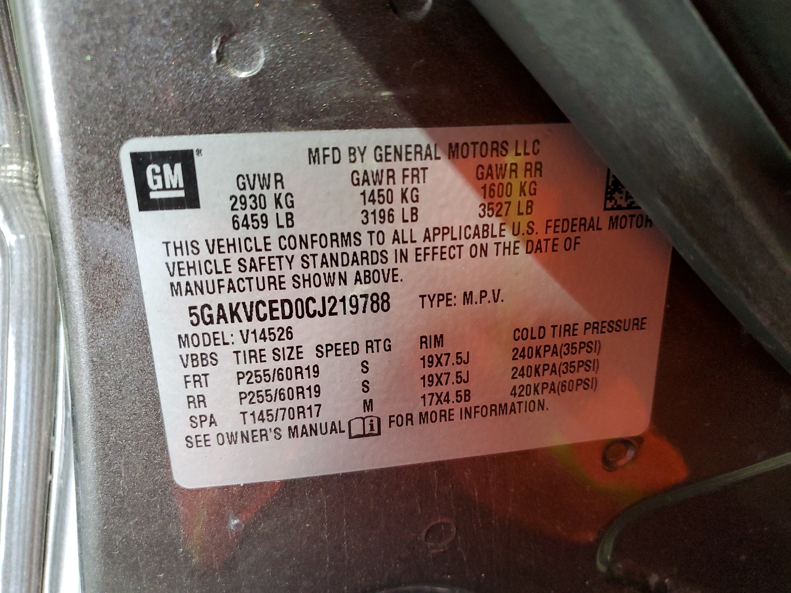 5GAKVCED0CJ219788 2012 Buick Enclave