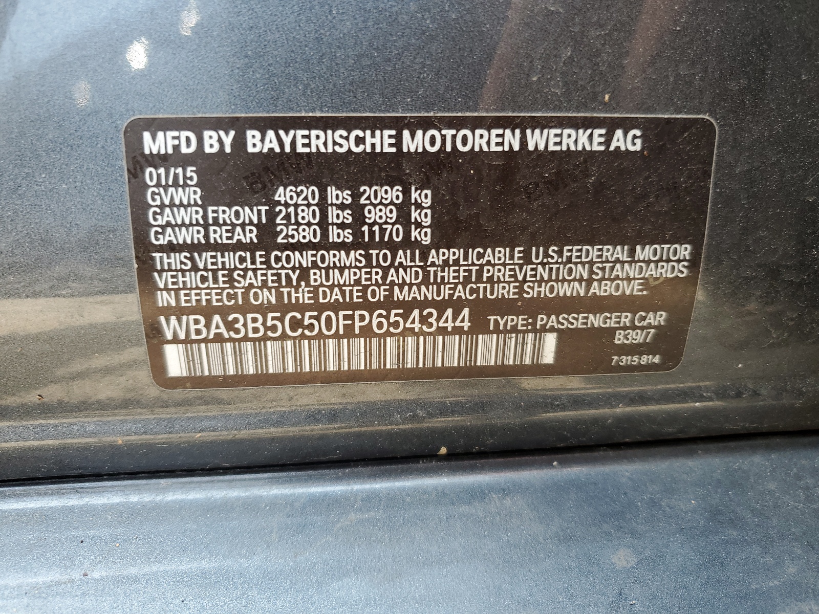 WBA3B5C50FP654344 2015 BMW 328 Xi Sulev