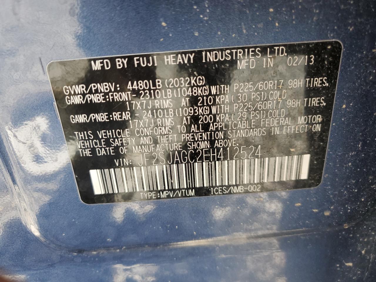 2014 Subaru Forester 2.5I Premium VIN: JF2SJAGC2EH412524 Lot: 61671924