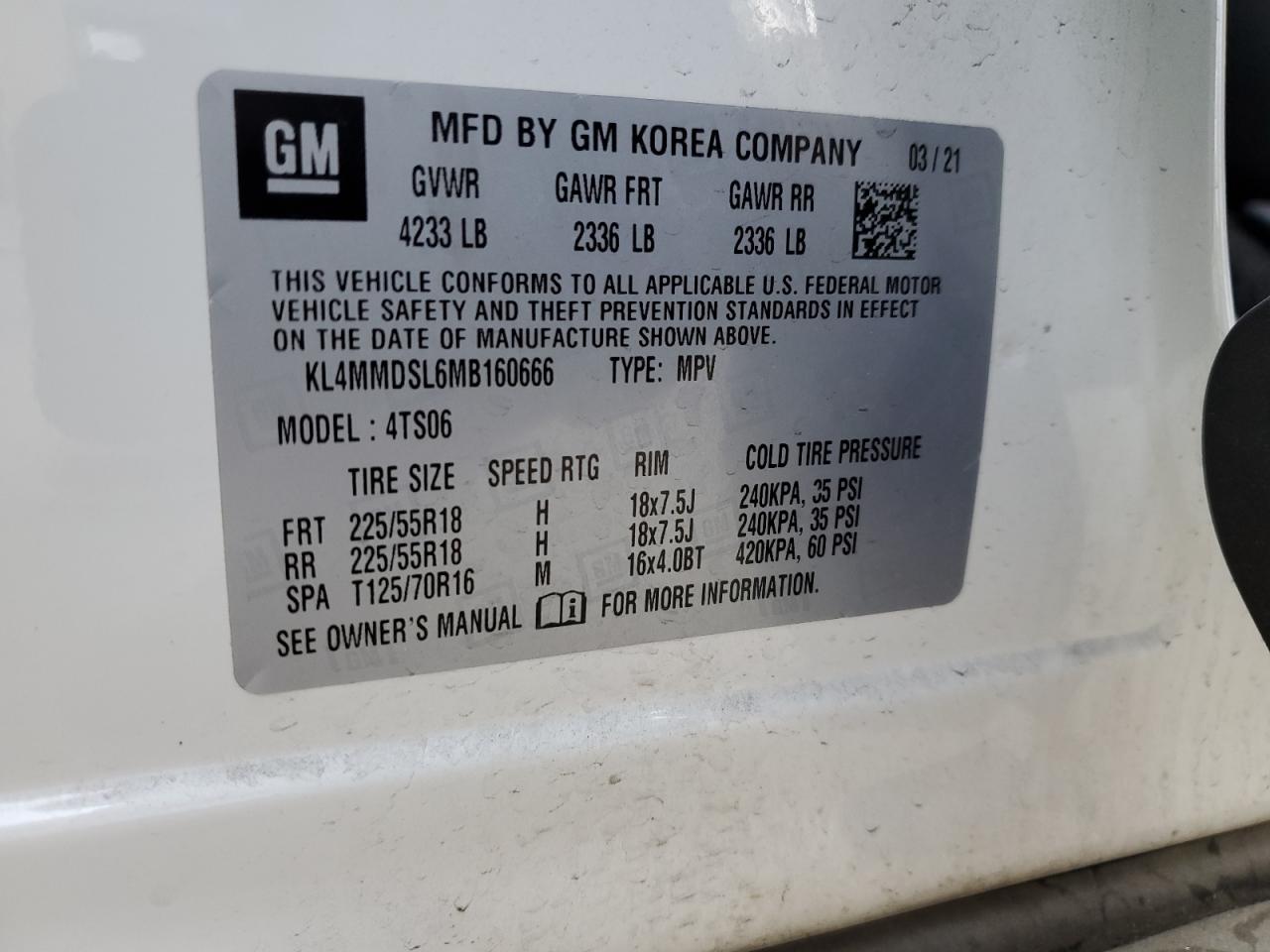 2021 Buick Encore Gx Select VIN: KL4MMDSL6MB160666 Lot: 65163944