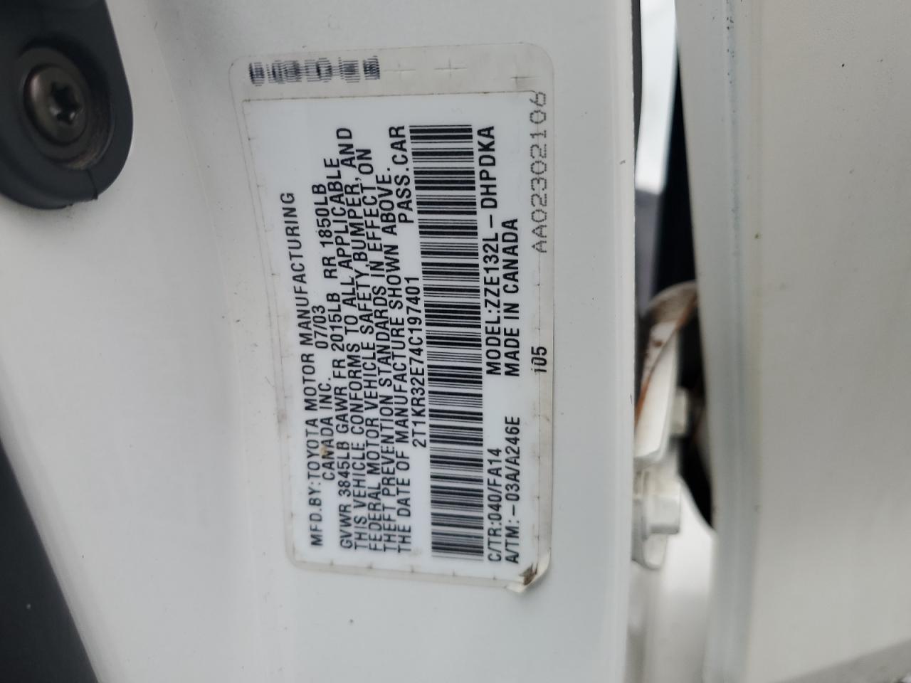 2004 Toyota Corolla Matrix Xr VIN: 2T1KR32E74C197401 Lot: 64766714