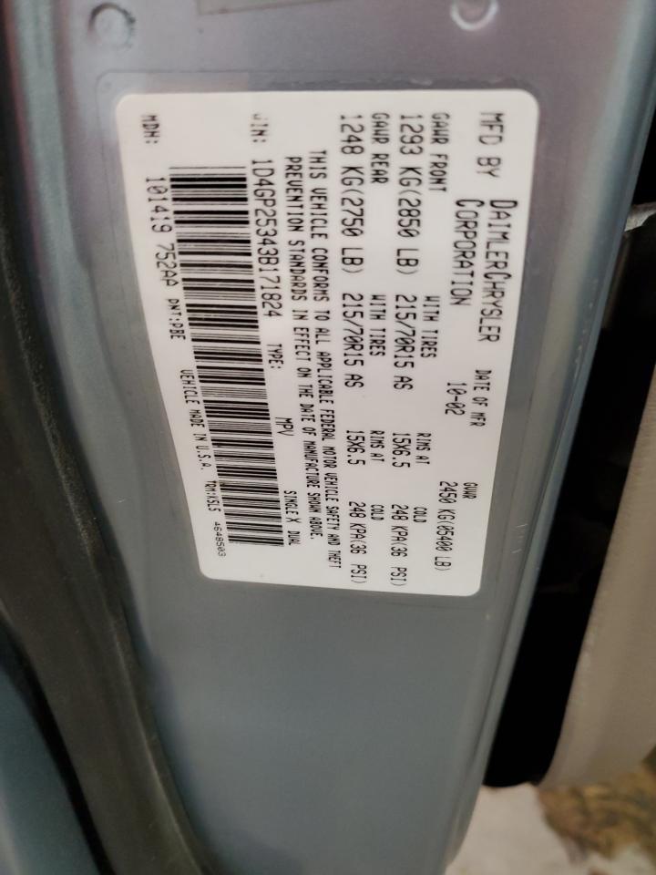 2003 Dodge Caravan Se VIN: 1D4GP25343B171824 Lot: 63666544