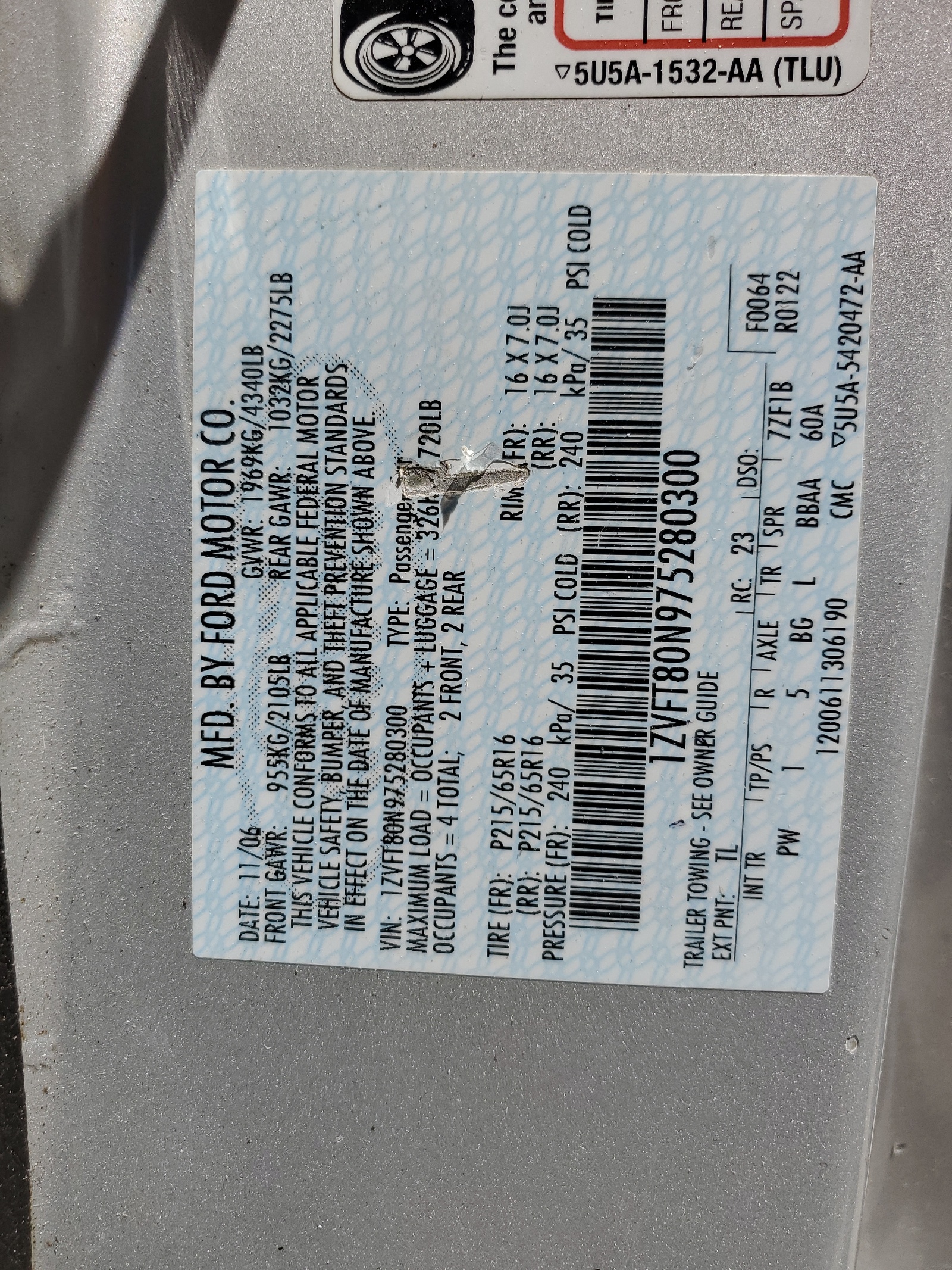 1ZVFT80N975280300 2007 Ford Mustang