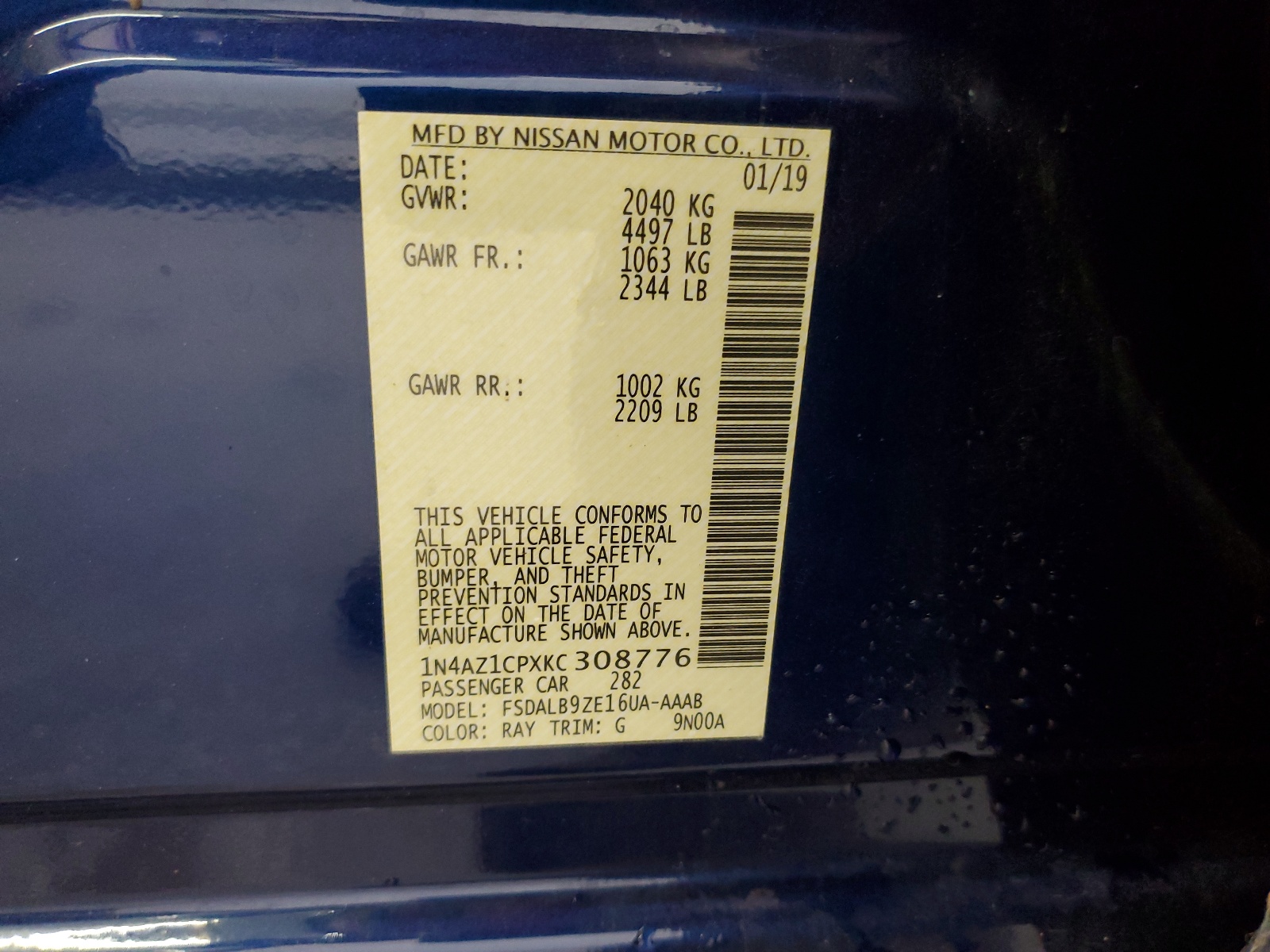 1N4AZ1CPXKC308776 2019 Nissan Leaf S