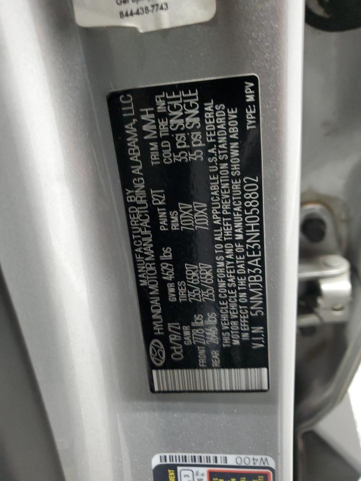 2022 Hyundai Tucson Sel VIN: 5NMJB3AE3NH058802 Lot: 64023004