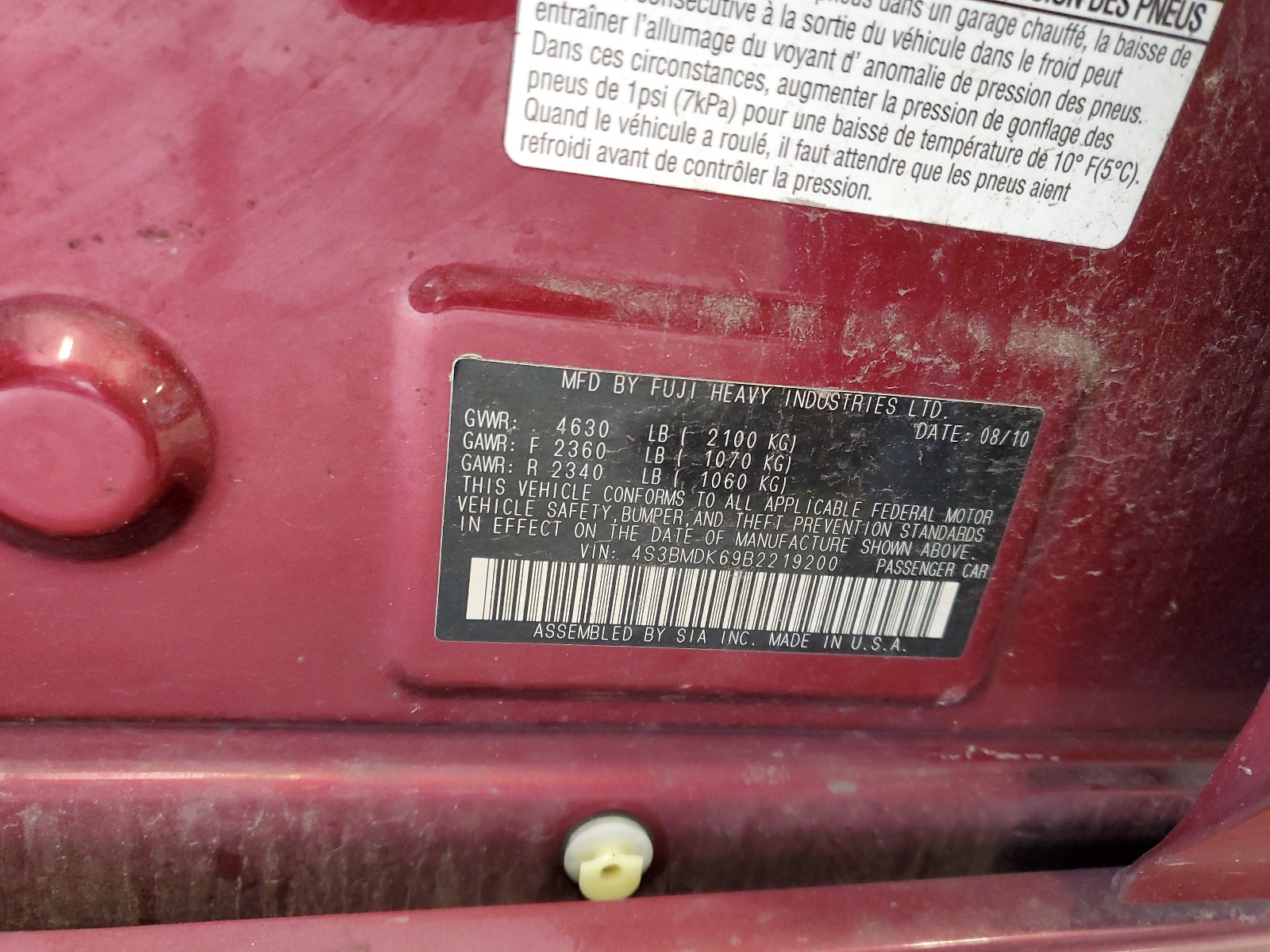 4S3BMDK69B2219200 2011 Subaru Legacy 3.6R Limited