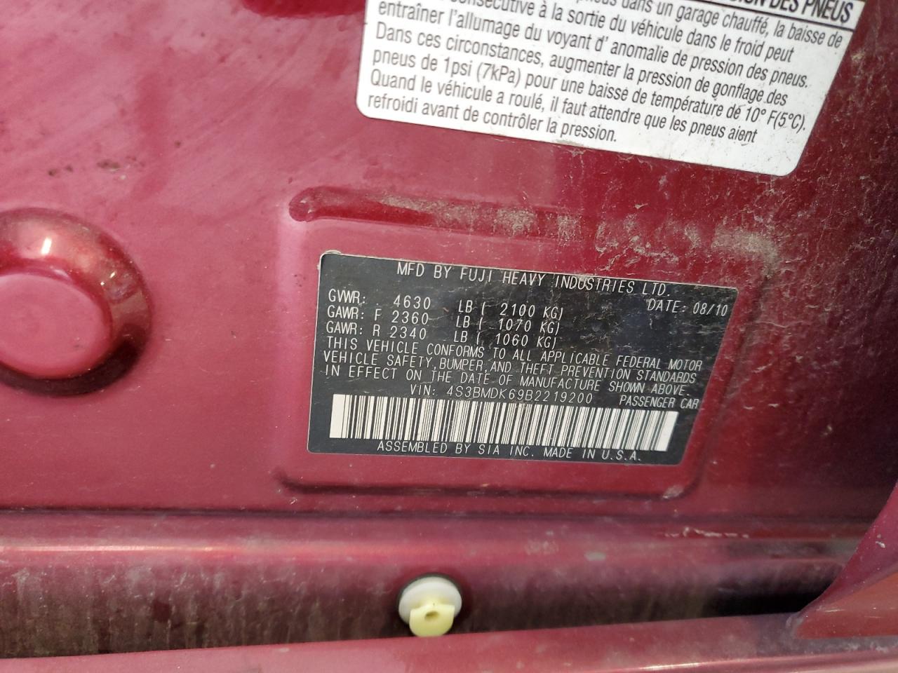 2011 Subaru Legacy 3.6R Limited VIN: 4S3BMDK69B2219200 Lot: 63214654