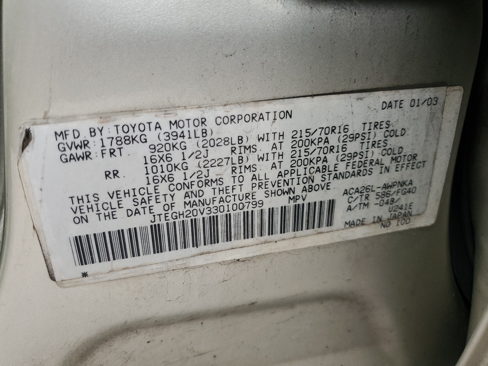 JTEGH20V330100799 2003 Toyota Rav4
