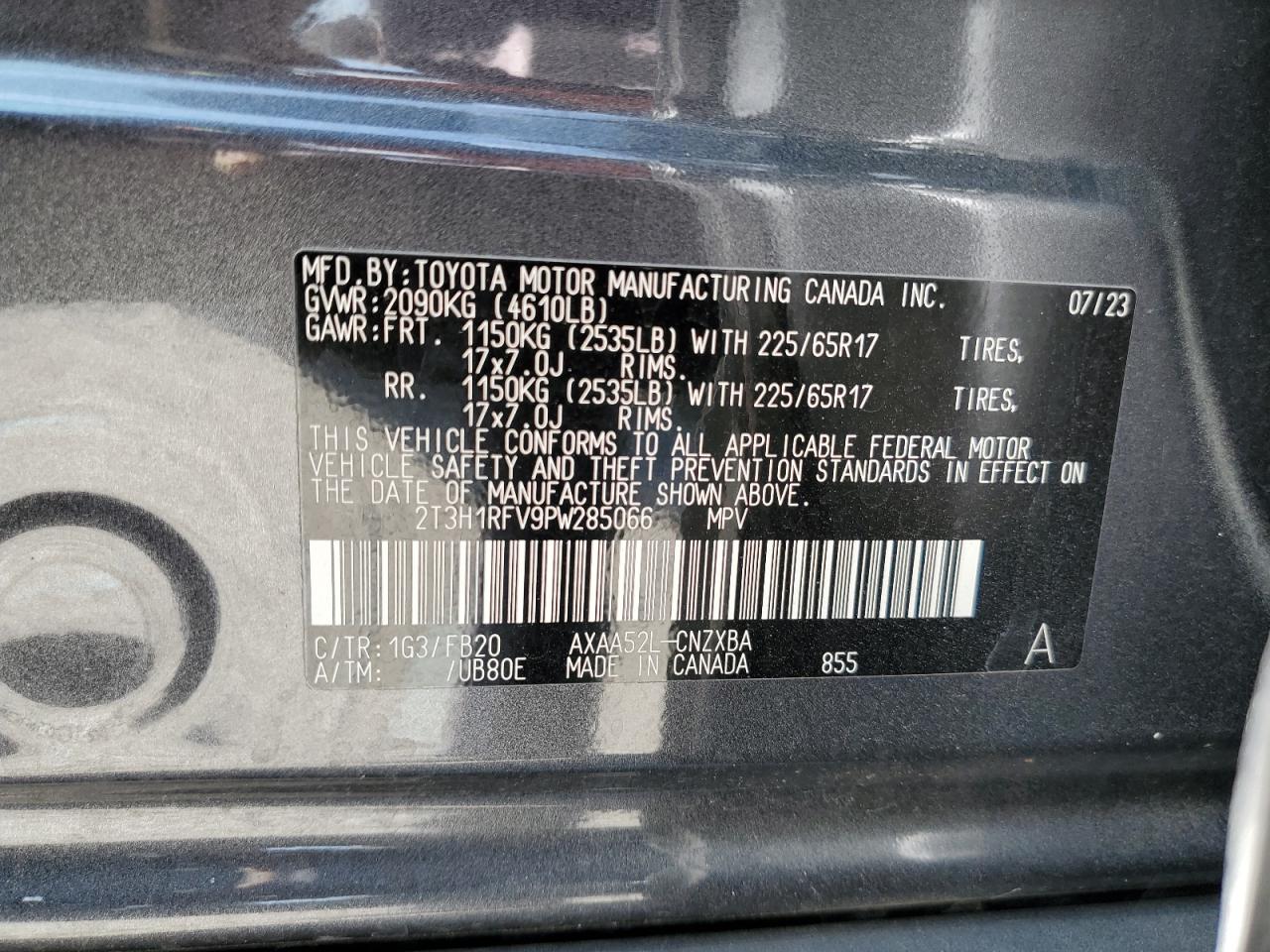 2023 Toyota Rav4 Le VIN: 2T3H1RFV9PW285066 Lot: 62315494