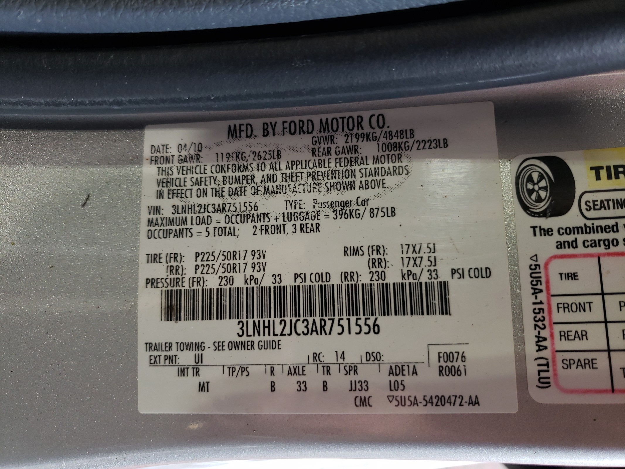 3LNHL2JC3AR751556 2010 Lincoln Mkz