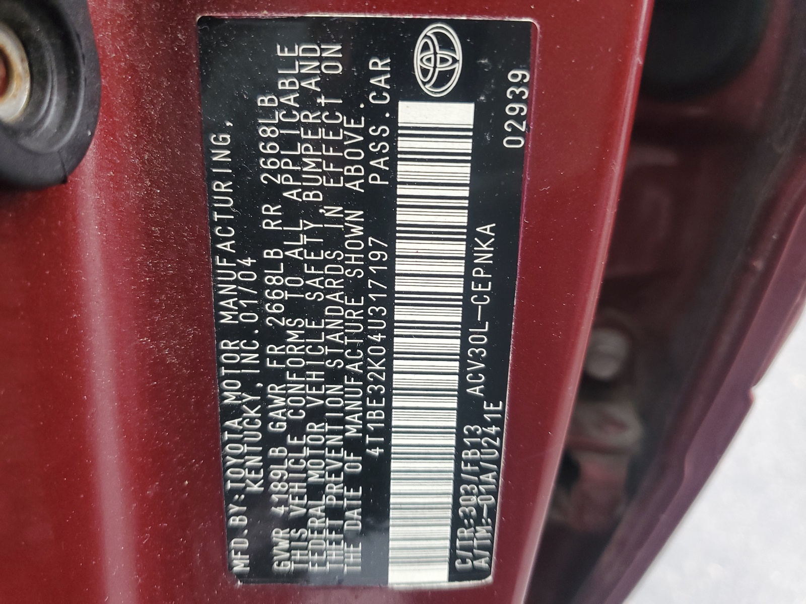 4T1BE32K04U317197 2004 Toyota Camry Le