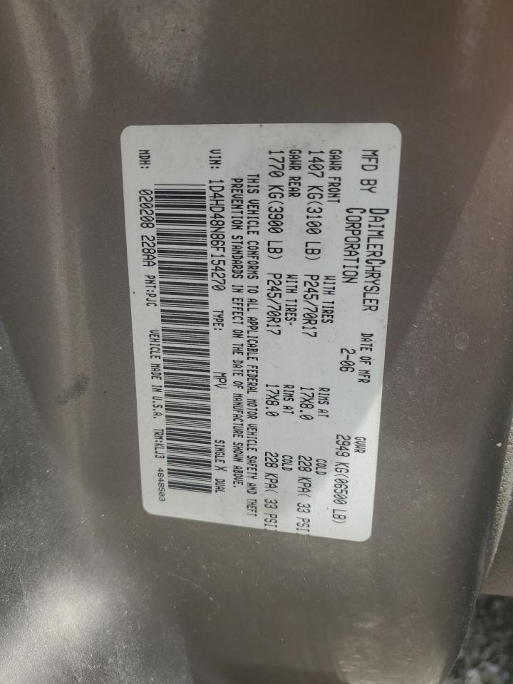 2006 Dodge Durango Slt VIN: 1D4HD48N86F154270 Lot: 63914834