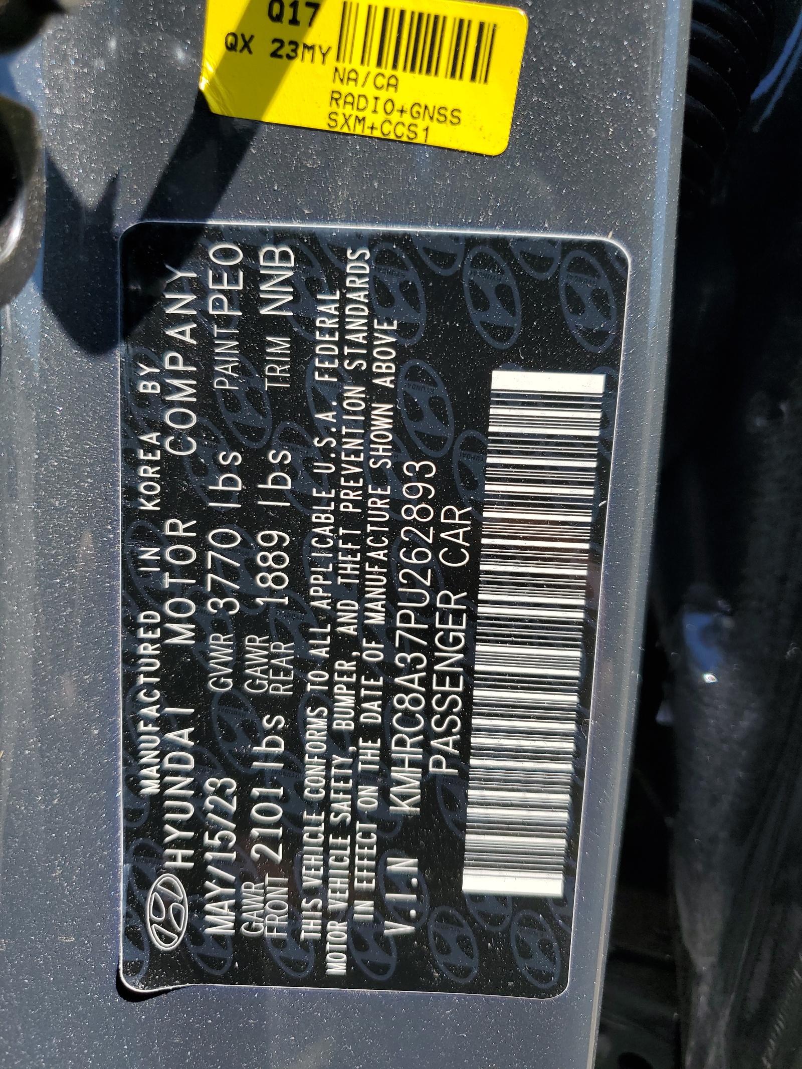 KMHRC8A37PU262893 2023 Hyundai Venue Sel