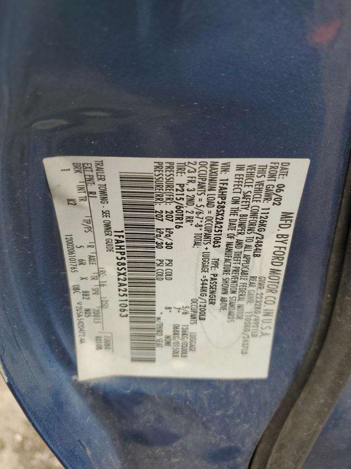 2002 Ford Taurus Se VIN: 1FAHP58SX2A251063 Lot: 64086224
