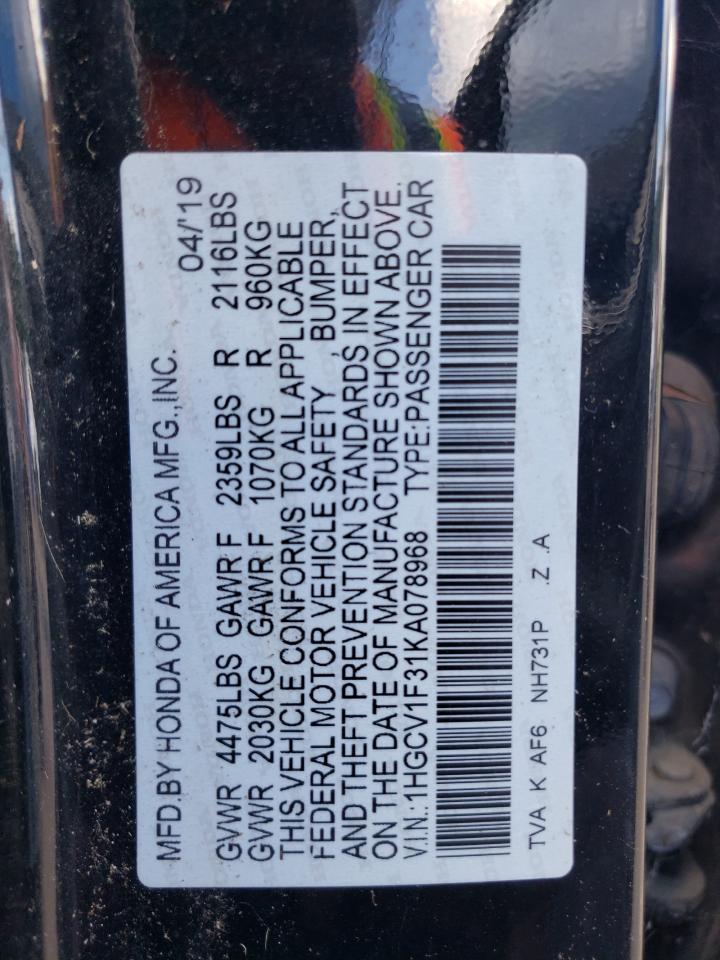 1HGCV1F31KA078968 2019 Honda Accord Sport