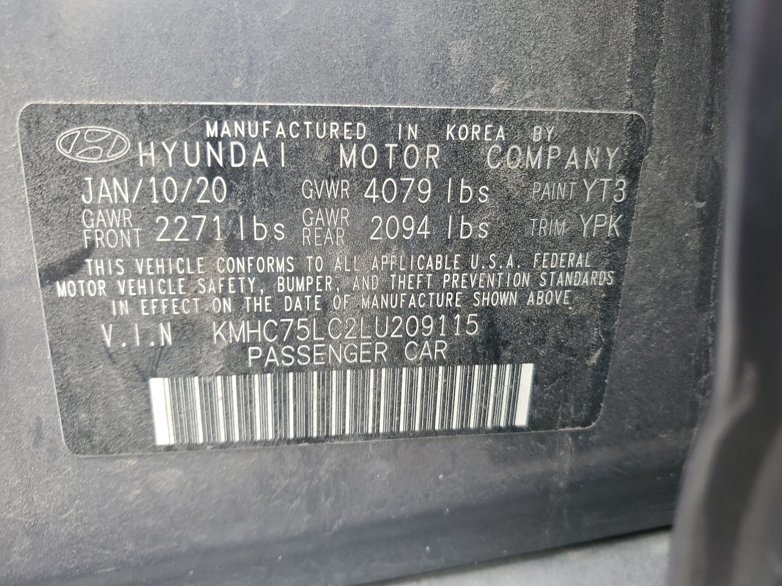 KMHC75LC2LU209115 2020 Hyundai Ioniq Se