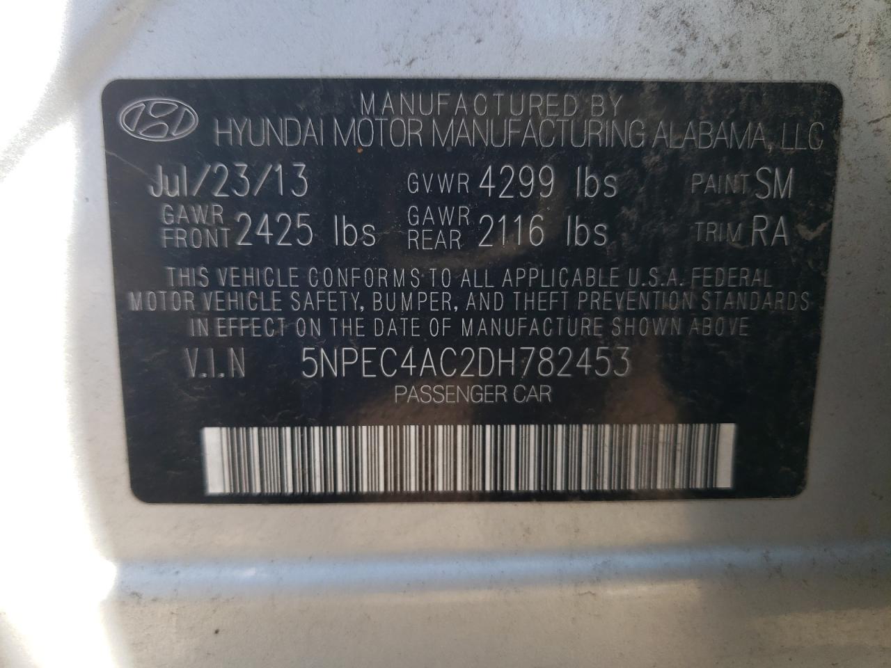 5NPEC4AC2DH782453 2013 Hyundai Sonata Se