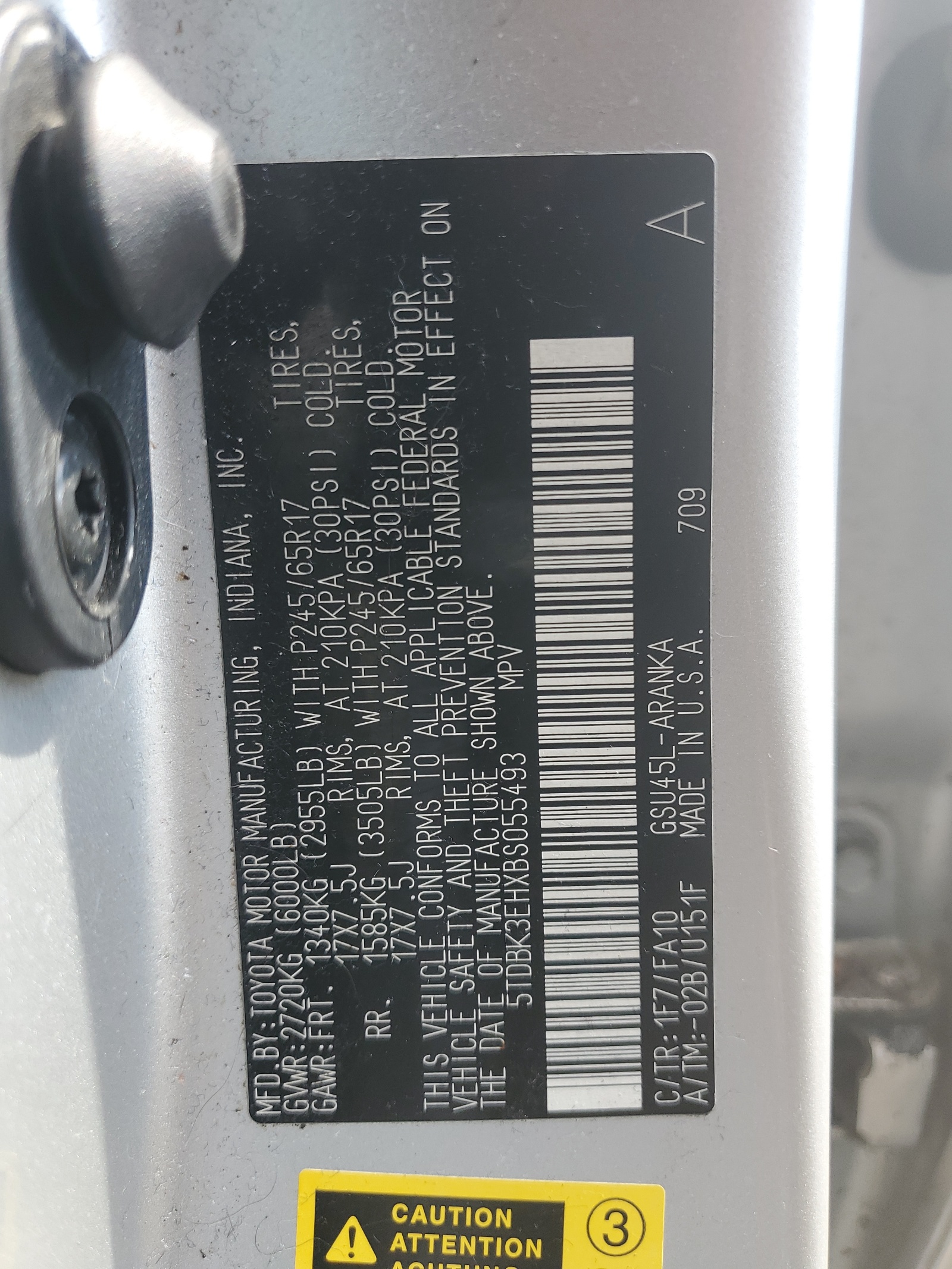 5TDBK3EHXBS055493 2011 Toyota Highlander Base