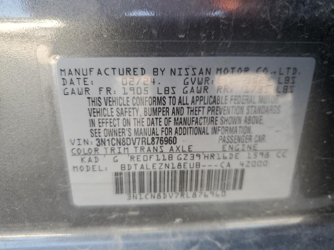 3N1CN8DV7RL876960 2024 Nissan Versa S