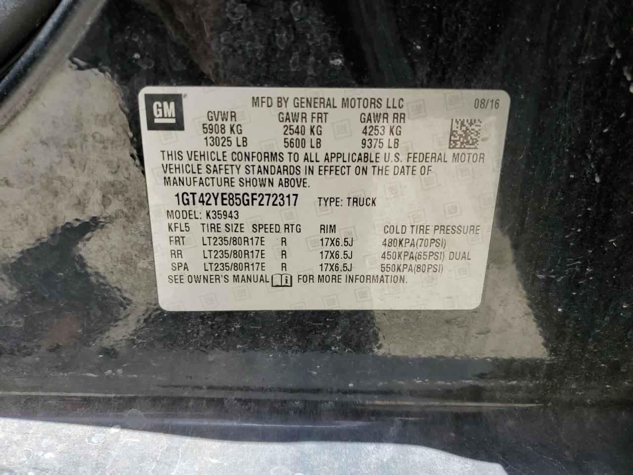 2016 GMC Sierra K3500 Denali VIN: 1GT42YE85GF272317 Lot: 63889294