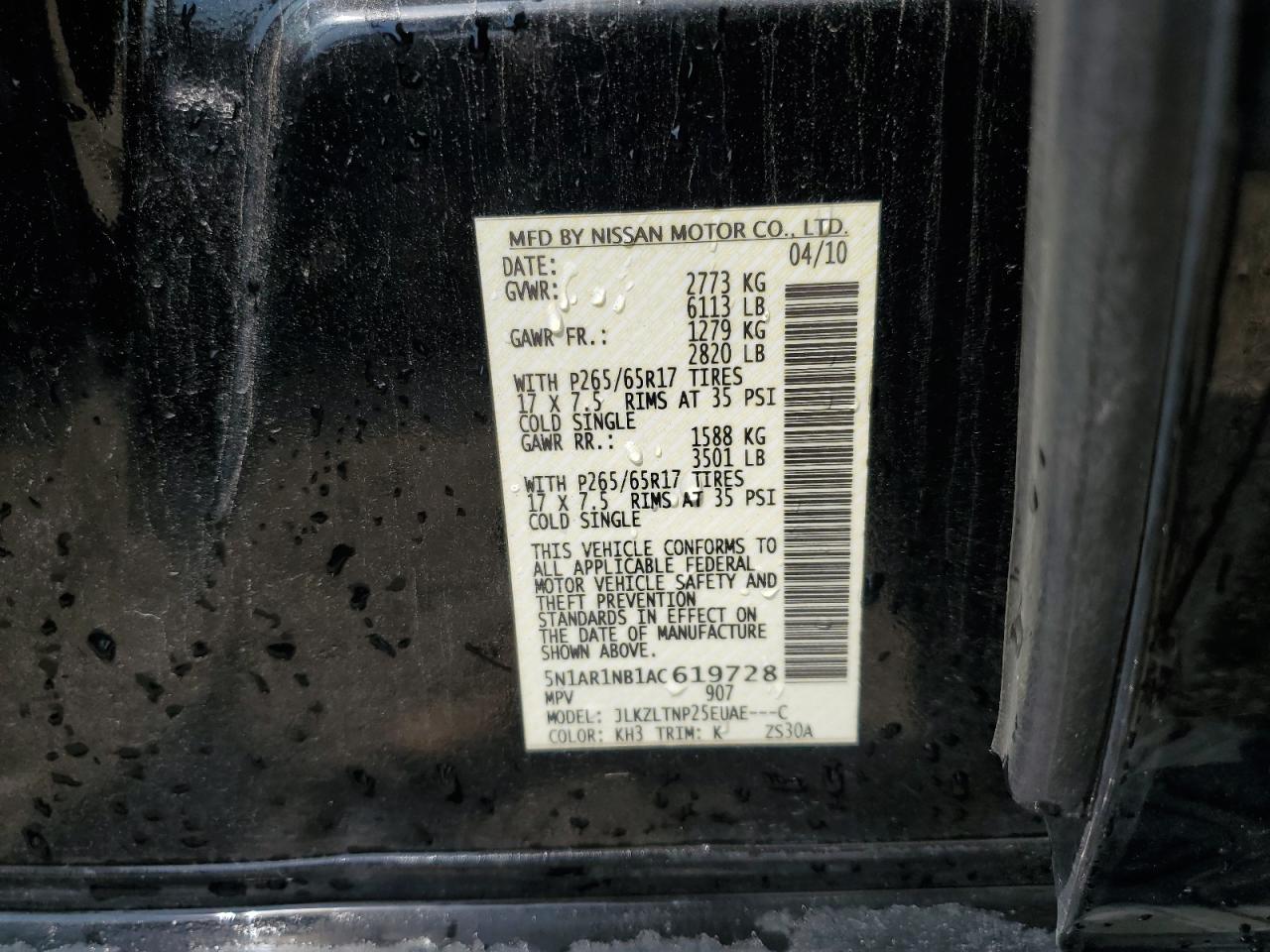 2010 Nissan Pathfinder S VIN: 5N1AR1NB1AC619728 Lot: 62762924