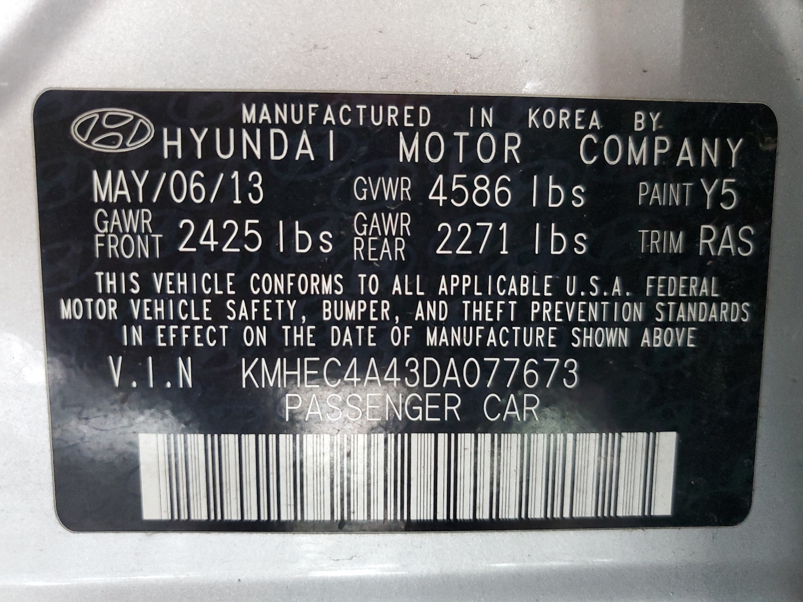 KMHEC4A43DA077673 2013 Hyundai Sonata Hybrid