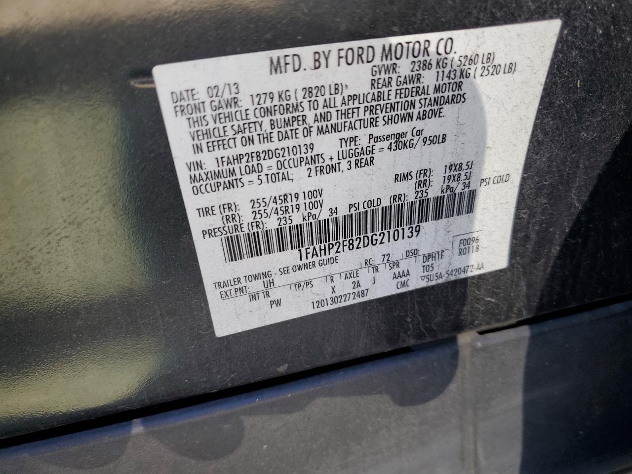 1FAHP2F82DG210139 2013 Ford Taurus Limited